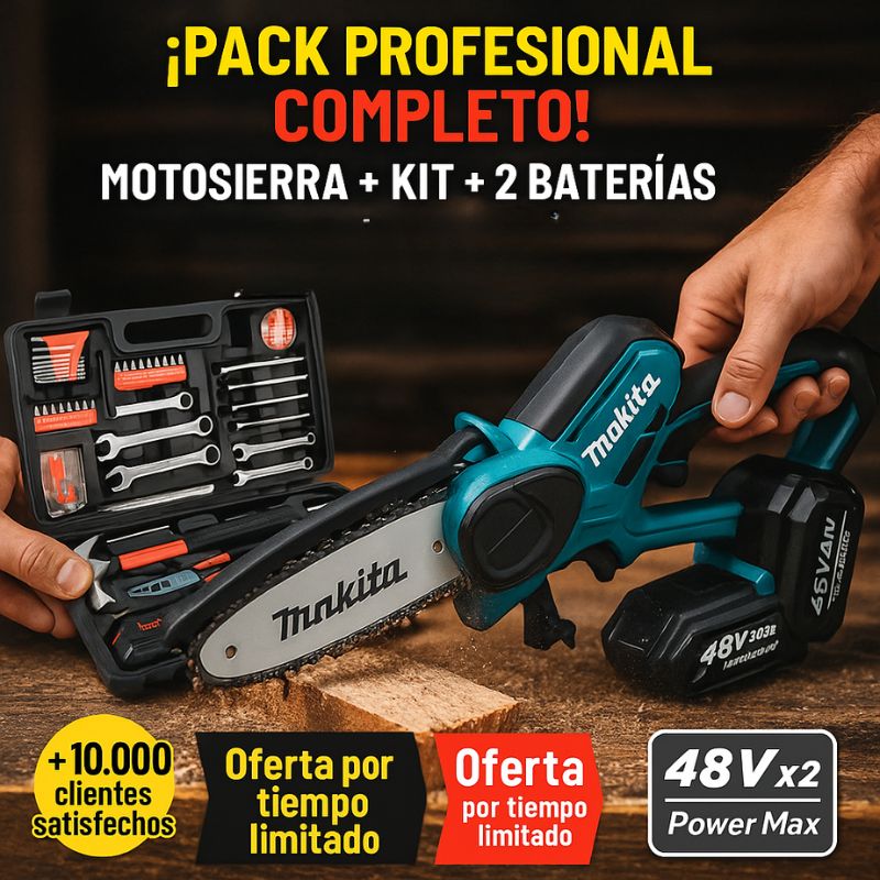 MOTOSIERRA INALAMBRICA MAKITA + 2 BATERIAS 48V + KIT CAJA DE HERRAMIENTAS 108PCS DE REGALO - PROMOCION CIERRE DE LA TIENDA