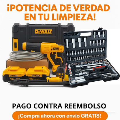 KIT DEWALT ORIGINAL: HIDROLAVADORA PORTATIL + 2 BATERIAS 48V + KIT CAJA DE HERRAMIENTAS 108PCS DE REGALO - PROMOCION CIERRE DE LA TIENDA